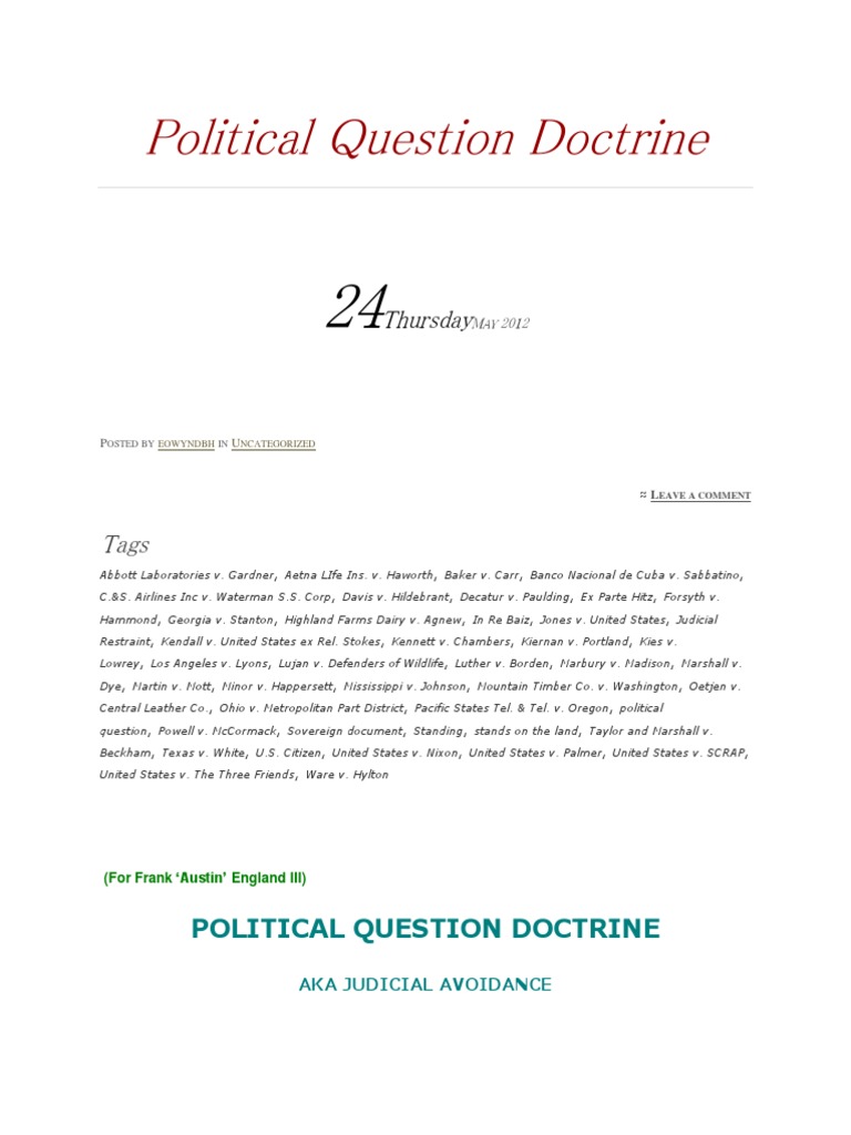 Political Question Doctrine | PDF | Standing (Law) | Mootness