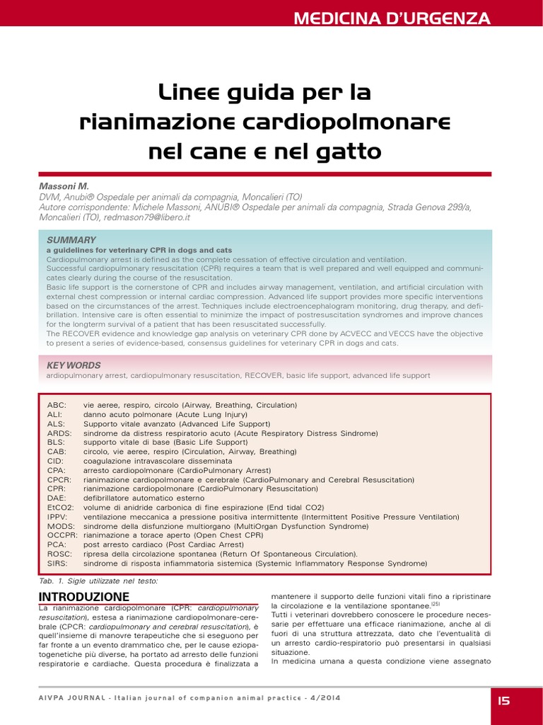 Linee Guida Per La Rianimazione Cardiopolmonare Nel Cane e Nel Gatto ...