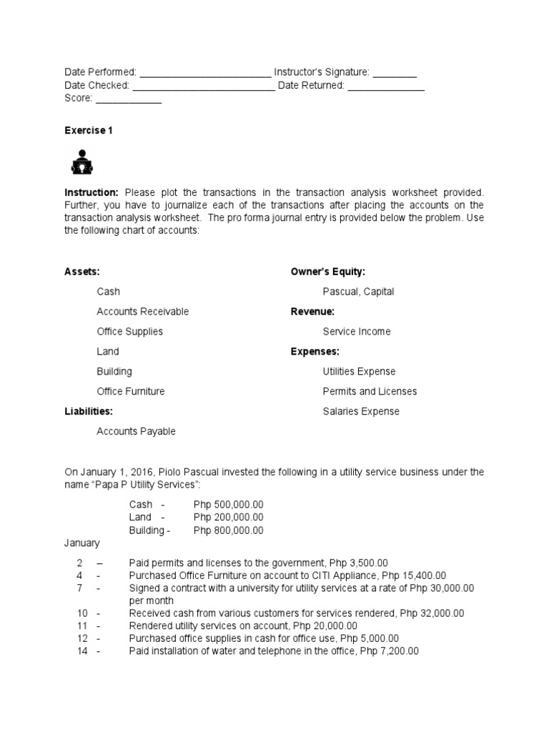 Journalizing Accounting Transactions Exercises | PDF | Equity (Finance ...