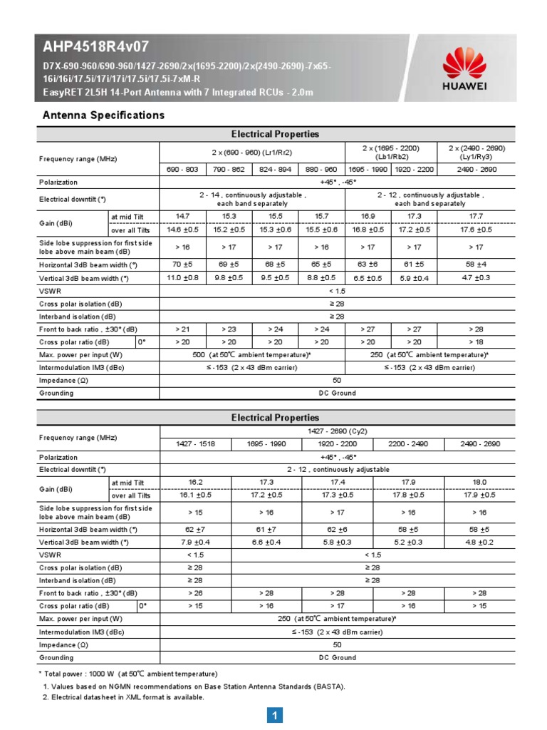 AHP4518R4v07 Antenna Specifications PDF Decibel Broadcast