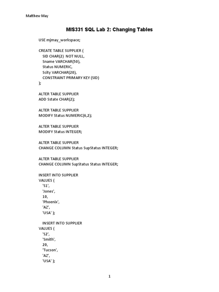 Matts SQL Lab 02 | PDF