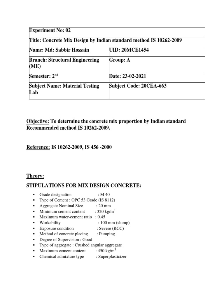 Stipulations For Mix Design Concrete M40 PDF Concrete Cement