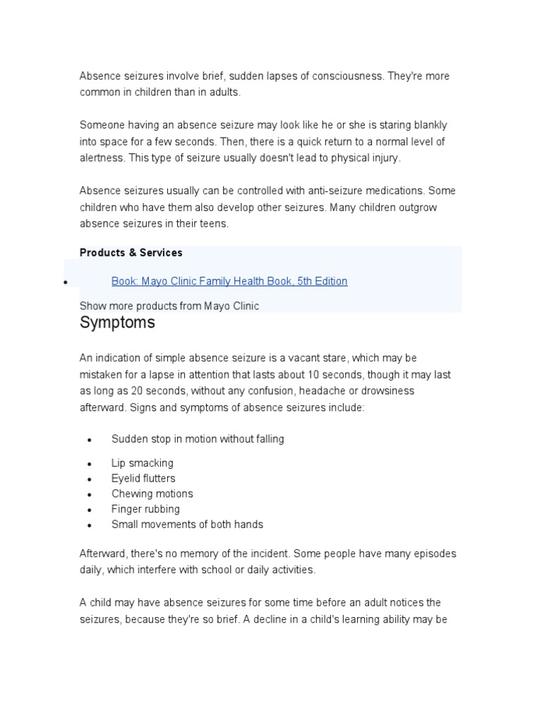 Absence Seizures Involve Brief PDF Epilepsy Disorders Causing