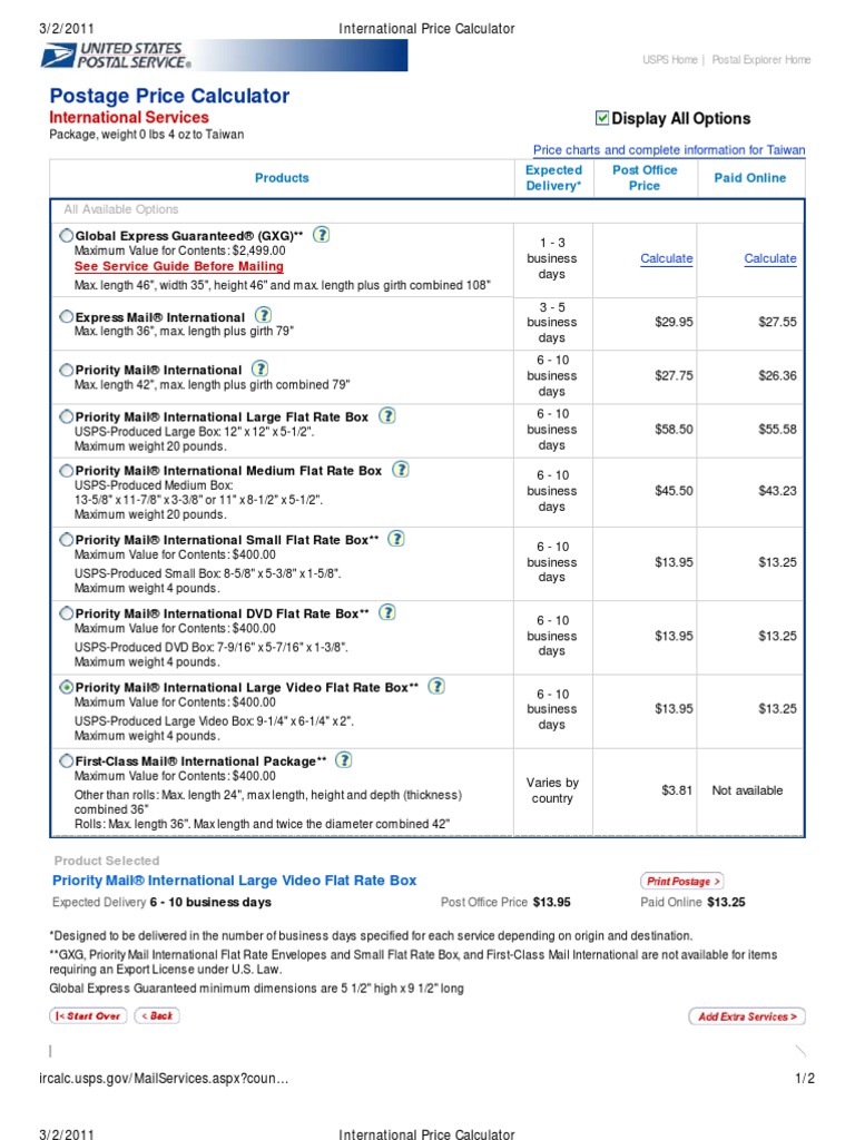 International Price Calculator | PDF | United States Postal Service | Mail