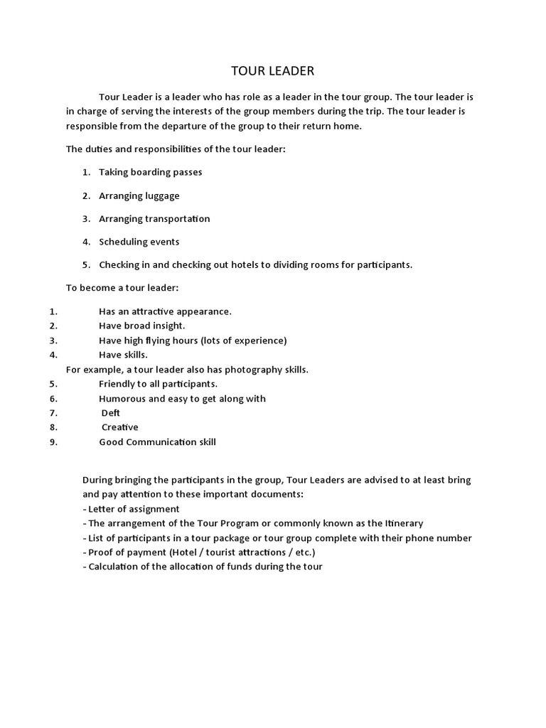 Resume Tour Leader | PDF