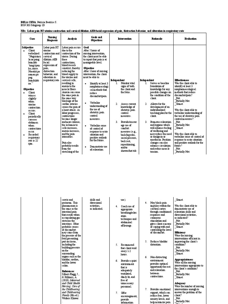 Labor Pain NCP | PDF | Childbirth | Anesthesia