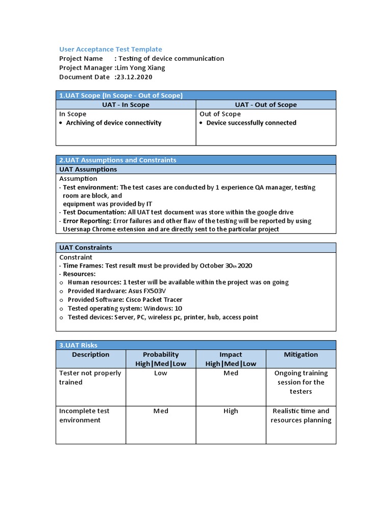 User Acceptance Test Template | PDF | Software Testing | System Software