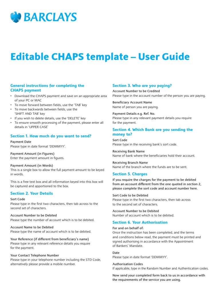 CHAPS Payment Guide for Barclays Users | PDF | Payments | Debit Card