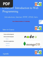 CSSE280: Introduction To Web Programming: Introductions, Internet, WWW, HTML Intro