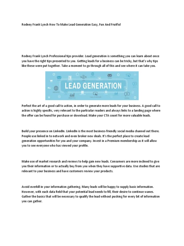 Rodney Frank Lynch How To Make Lead Generation Easy | PDF | Linked In ...