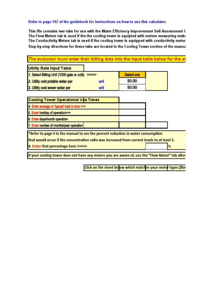 Cooling Tower Water Use Calculator Guide | PDF | Volume | Spreadsheet
