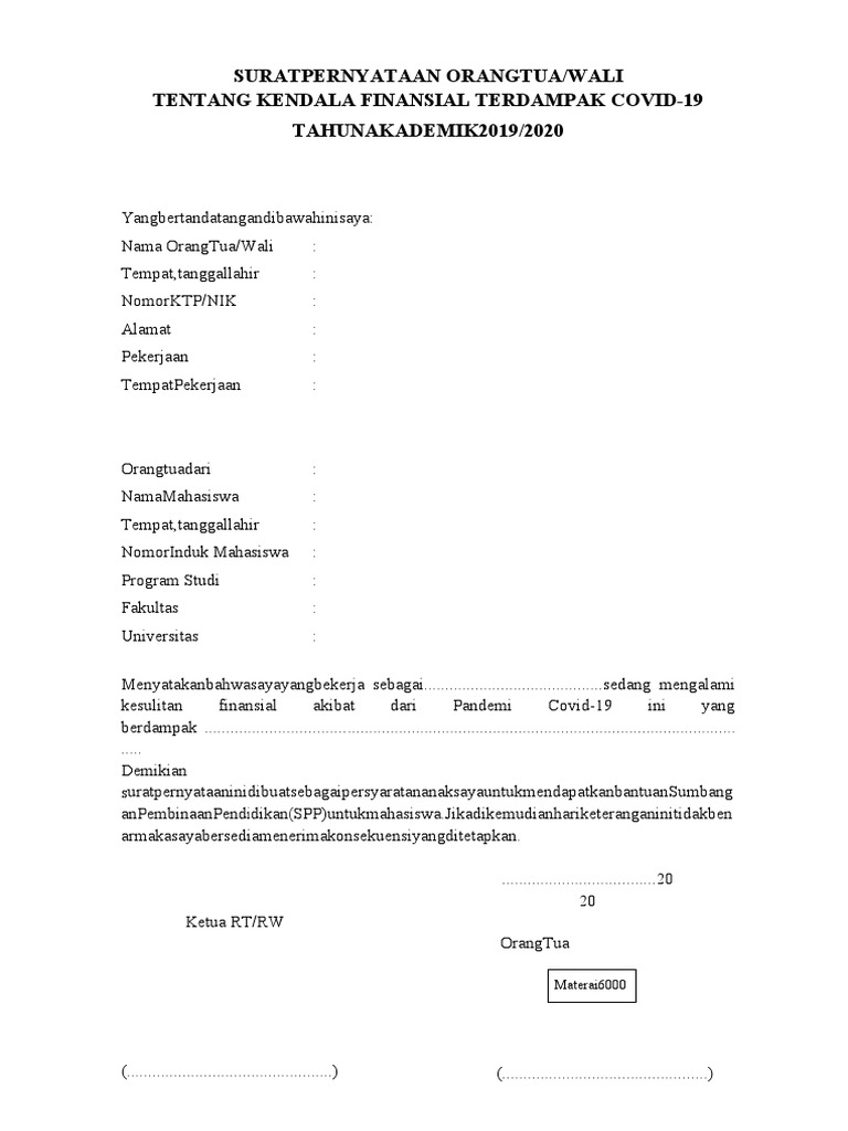 Surat-Pernyataan-Kendala Finansial | PDF