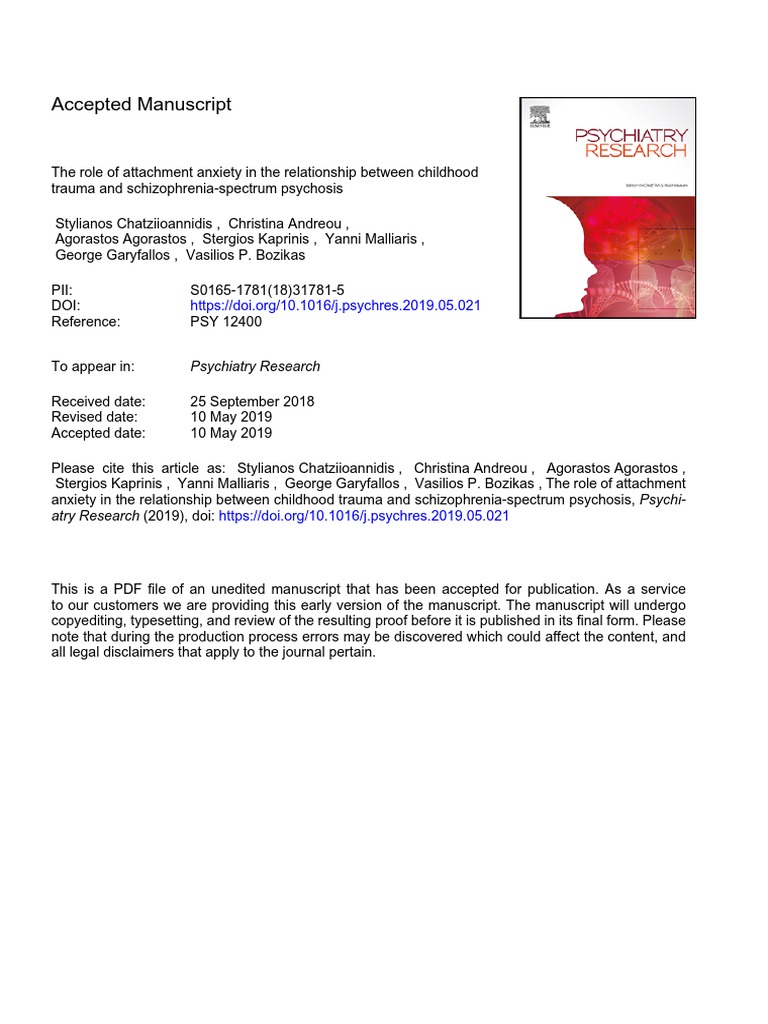 Chatziioannidis Et Al. (2020) - The Role of Attachment Anxiety in The ...