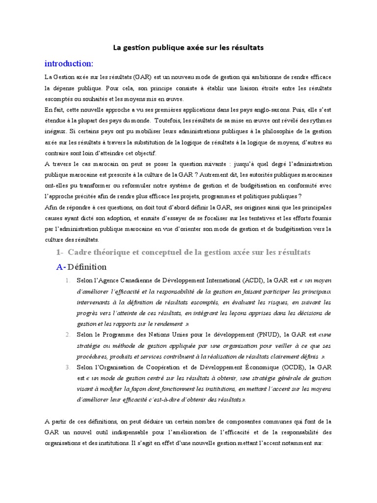 Gestion publique axée sur les résultats au Maroc | PDF | Maroc ...