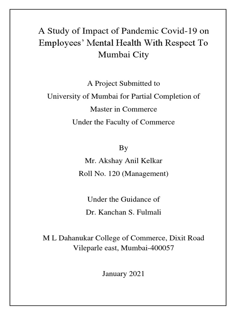 Mcom Project Pdf Pdf Mental Disorder Mental Health