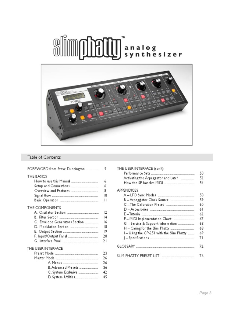 Slim Phatty Synthesizer Manual | PDF | Synthesizer | Pitch (Music)