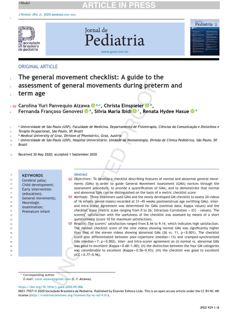 The General Movement Checklista Guide To The Assessment of General