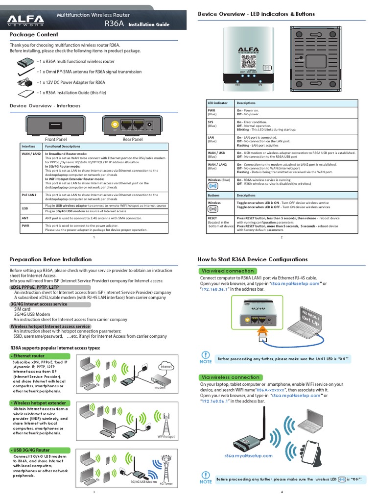 Alfa R36A Instructions PDF Wi Fi Computer Network