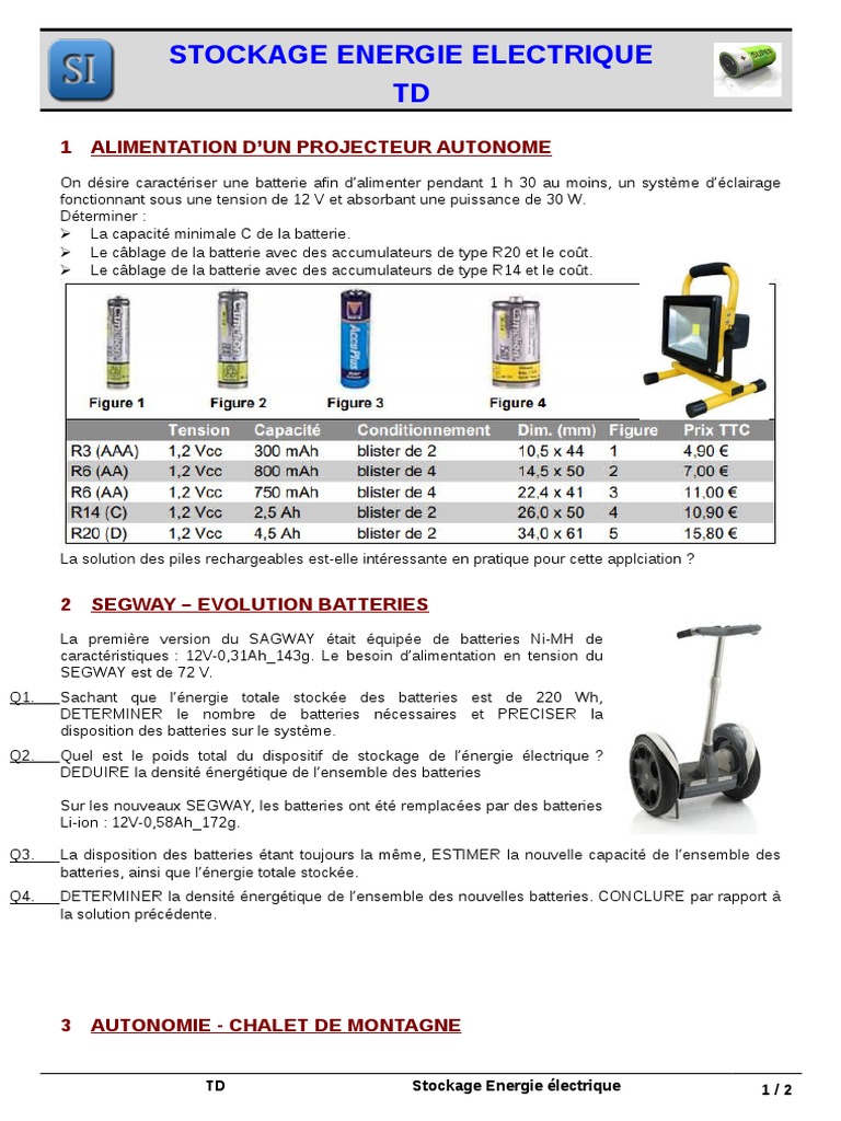 TD-Stockage Énergie Elec 2019v2 - 2 | PDF | Pile rechargeable ...