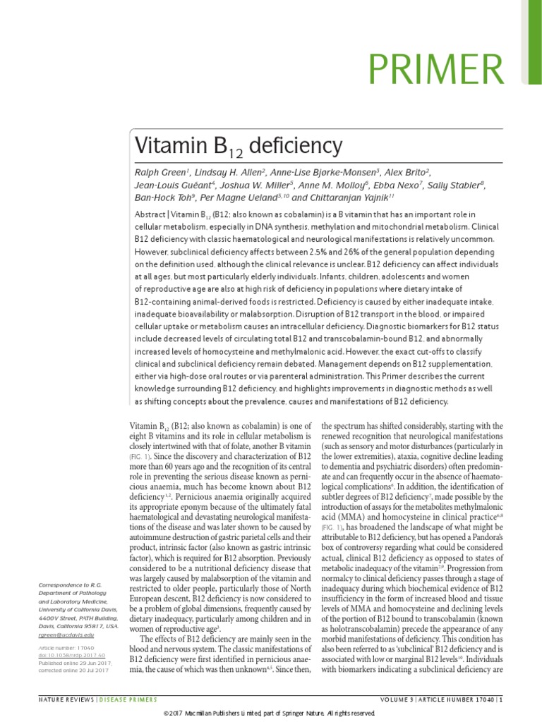 Vitamin B12 Deficiency PDF Vitamin B12 Methionine