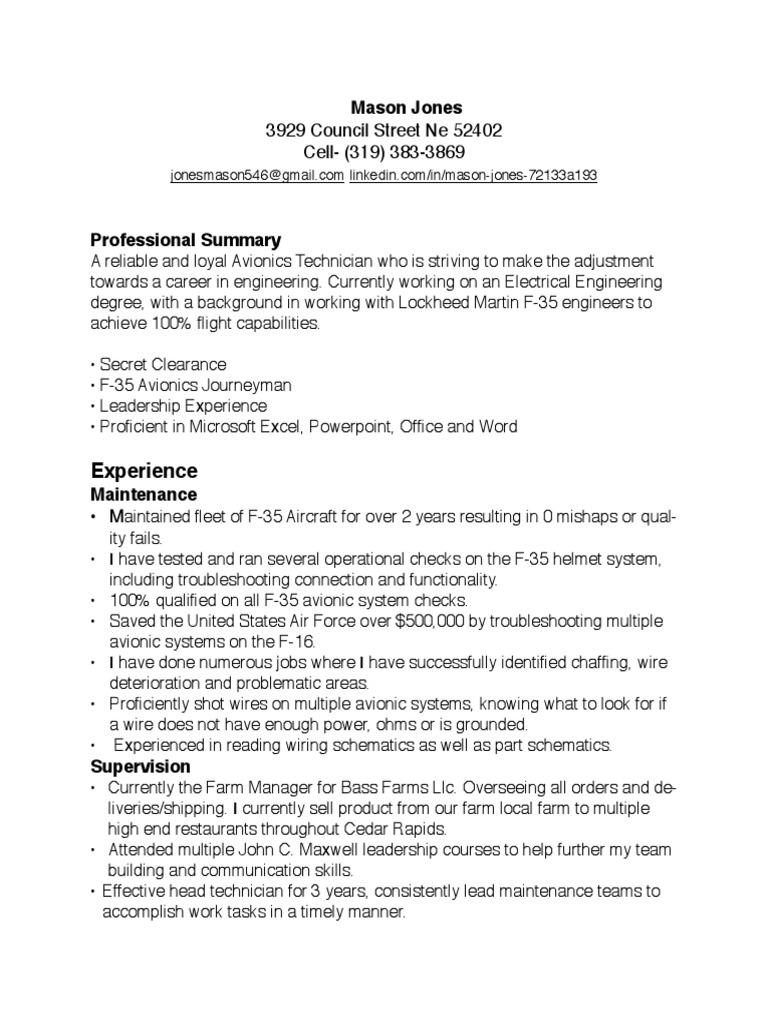 Mason Jones Resume Oct | PDF | Lockheed Martin F 35 Lightning Ii ...
