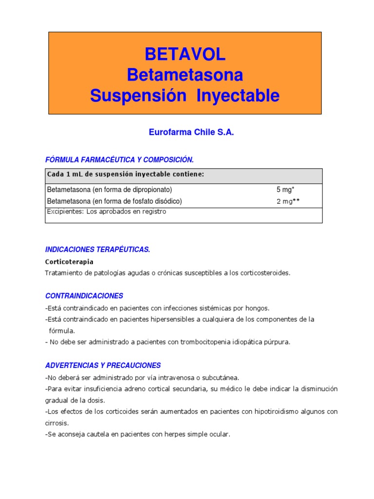 Betavol: Usos y Precauciones Inyectables | PDF | Corticosteroides ...