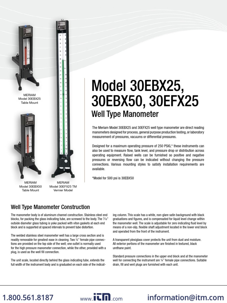 Meriam Well Type Manometer Models | PDF | Pressure Measurement | Pipe ...