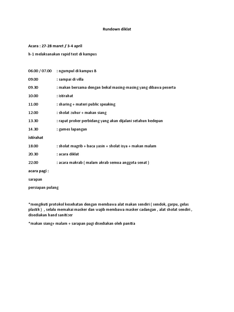 Rundown Diklat | PDF