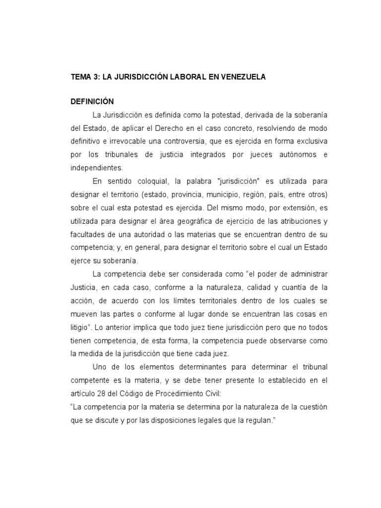 Jurisdicción Laboral en Venezuela | PDF | Jurisdicción | Demanda judicial