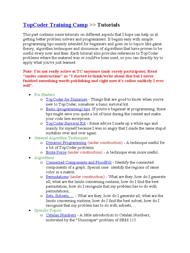 TopCoder Programming Tutorials | PDF | C++ | Integer (Computer Science)