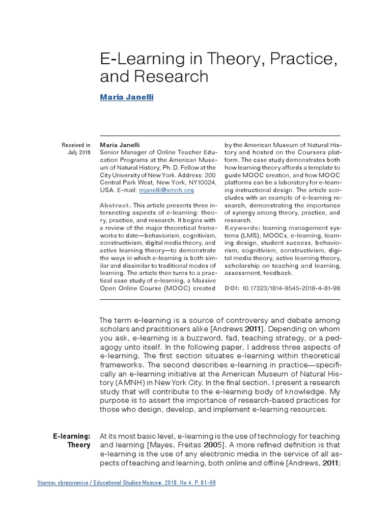 E-Learning: Theory, Practice, Research | PDF | Educational Technology ...
