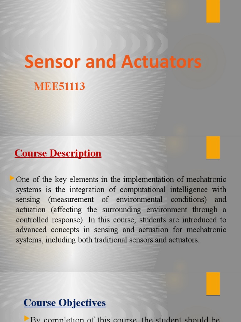 Sensor and Actuators Lect00 PDF Actuator Mechatronics