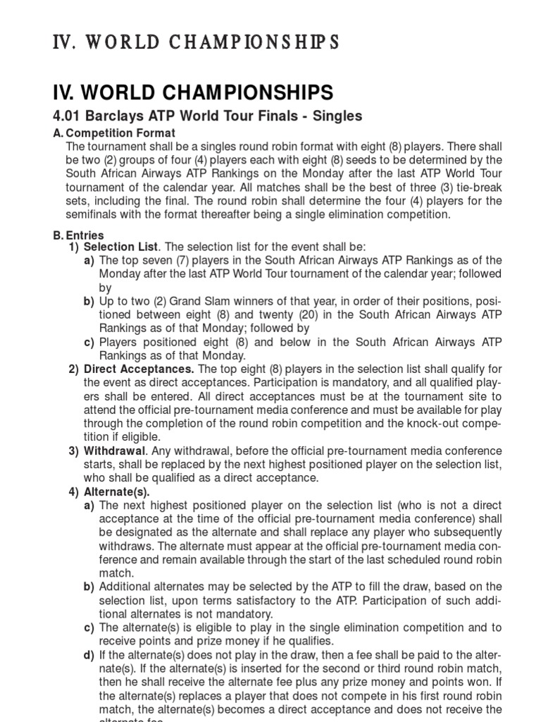 ATP World Tour Finals Format & Rules | PDF | Tournament | Sports ...
