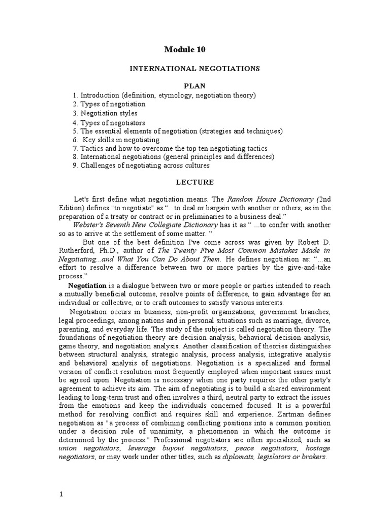International Negotiations Plan | PDF | Negotiation | Human Nature