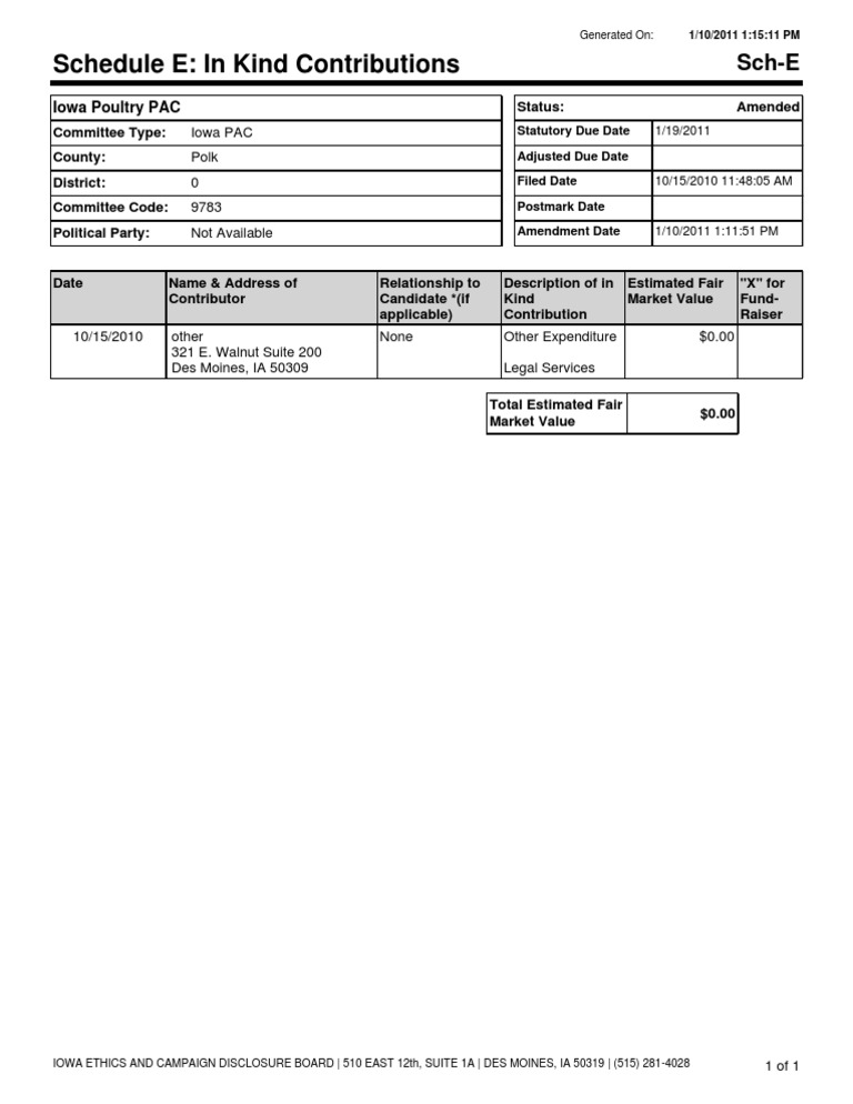 Iowa PAC In-Kind Contribution Report | PDF