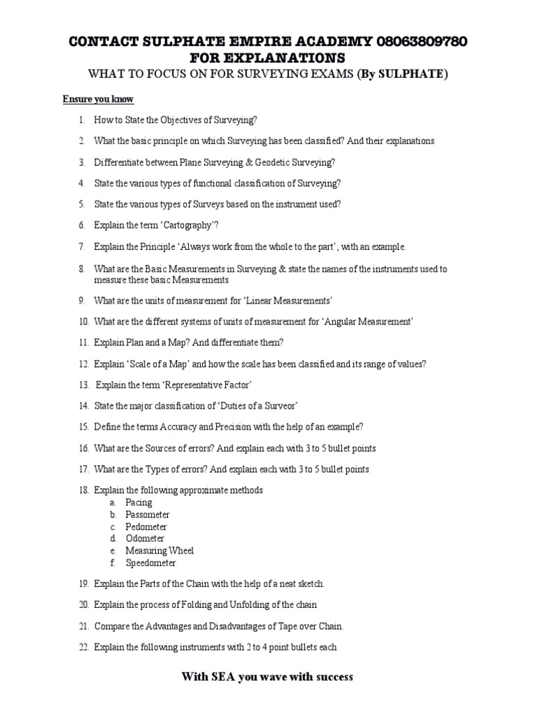 Surveying Exam Preparation Guide | PDF | Surveying | Compass