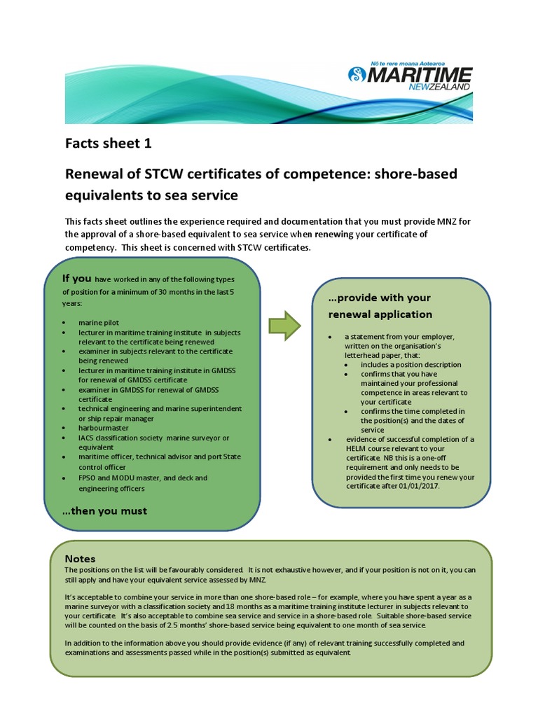 Facts Sheet 1 Renewal of STCW Certificates of Competence: Shore-Based ...
