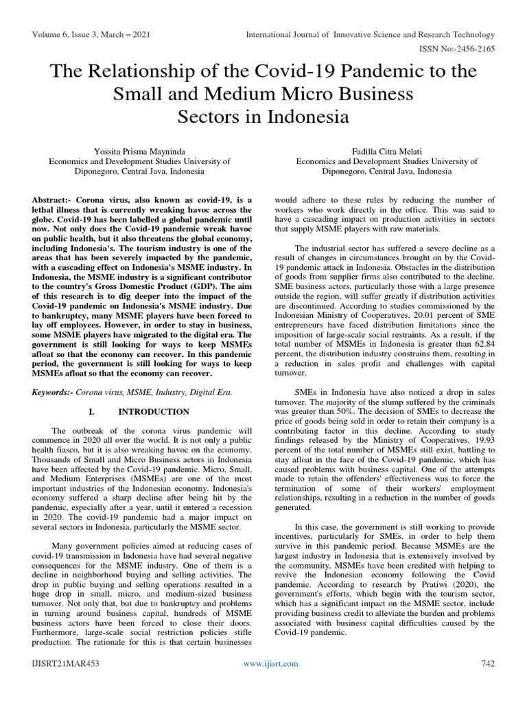 Impact of COVID-19 on Indonesia's MSMEs | PDF | Small And Medium Sized ...