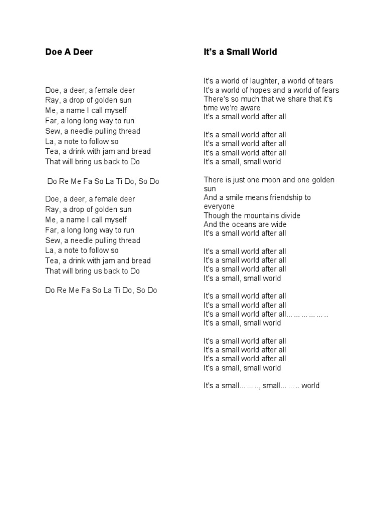 Doe A Deer It's A Small World | PDF | Folk Songs | British Songs