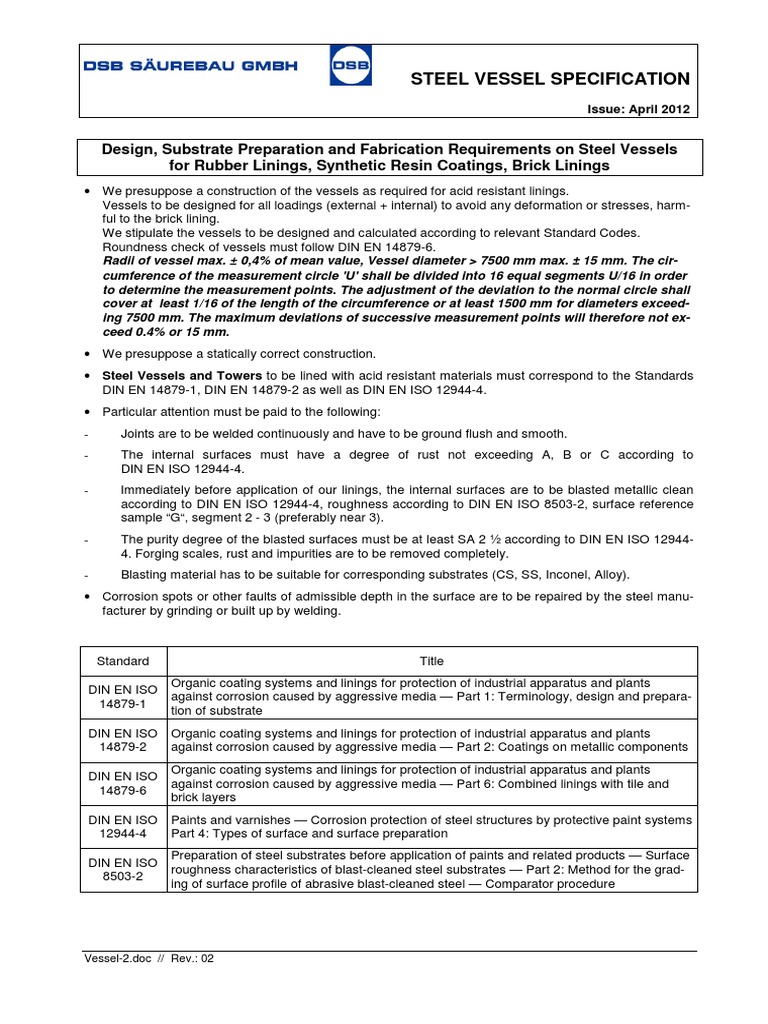 DSB Steel Vessel Spec 04 2012 PDF Corrosion Steel