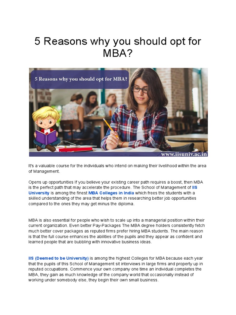 5 Reasons Why You Should Opt For MBA | PDF | Master Of Business ...