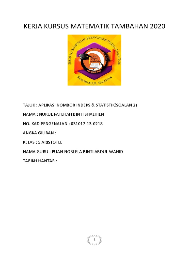 Kerja Kursus Matematik Tambahan 2020  PDF