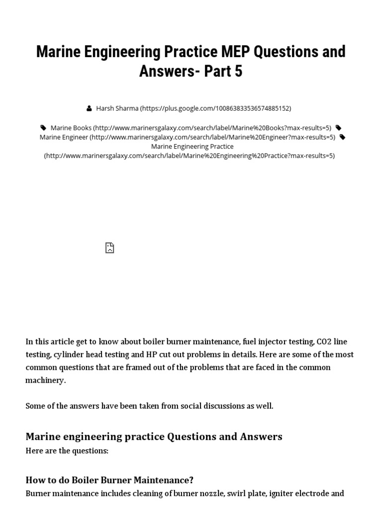 Marine Engineering Practice MEP Questions and Answers-Part 5 | PDF ...