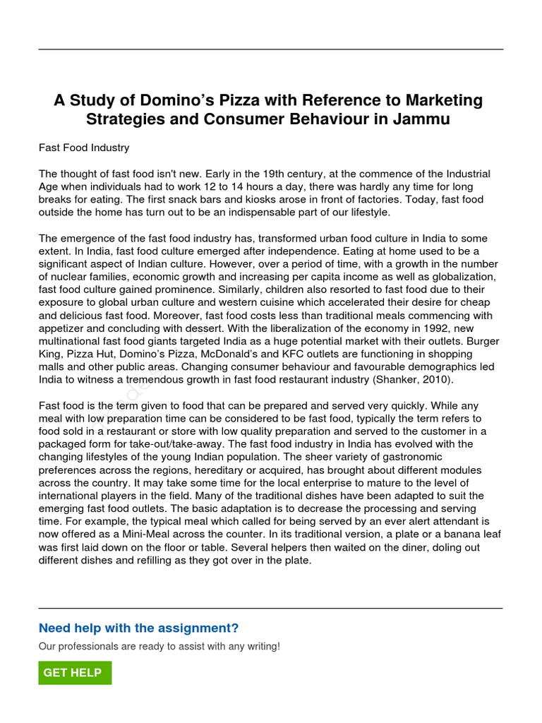 A Study of Dominos Pizza With Reference To Marketing Strategies and ...