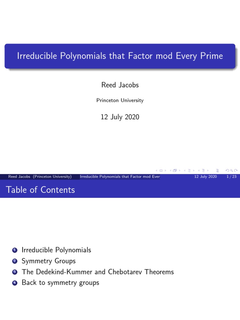 Irreducible Polynomials That Factor Mod Every Prime Reed Jacobs Pdf