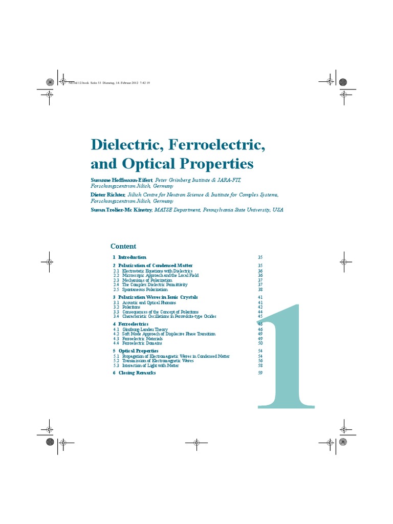 Dielectric, Ferroelectric, and Optical Properties | PDF | Dielectric ...