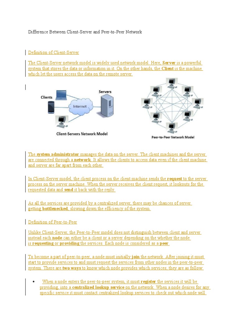 Difference Between Client-Server and Peer-to-Peer Network | PDF ...