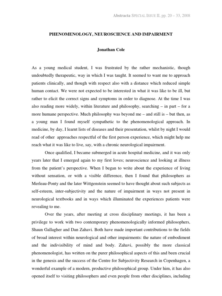 Phenomenology and Neuroscience Insights | PDF | Phenomenology ...