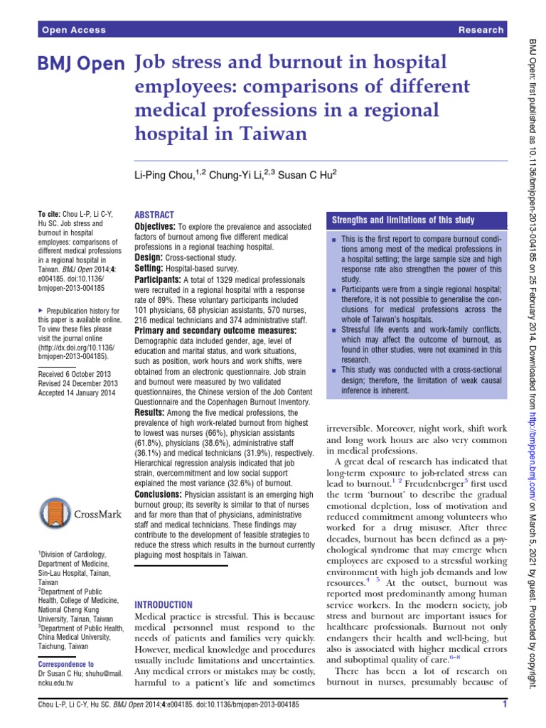 Job Stress and Bournout in Hospital Employees | PDF | Occupational ...