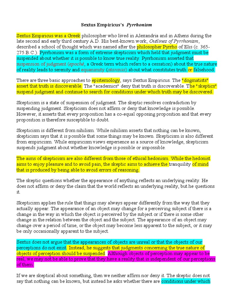 Suspension of Judgment (Epoché Equanimity Sextus Empiricus's